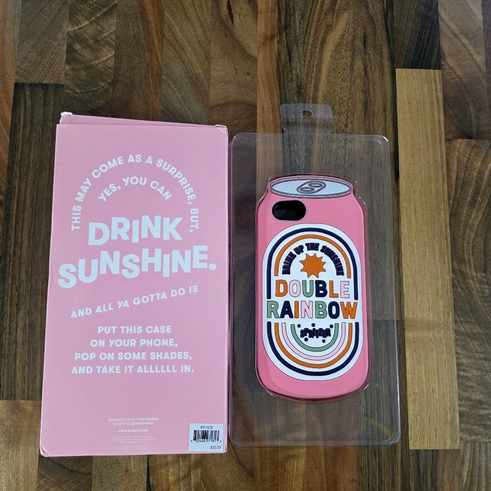 Bando Ban.do Phone Cover Case iPhone 7/8 Pink 'Double Rainbow' Soda Silicone NWT